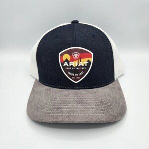 Ariat Mens Flexfit 110 Adjustable Snapback Cap Hat (Black/White/Gray Suede)